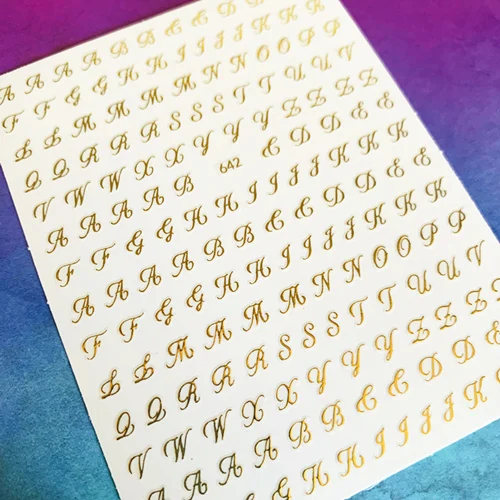 Новейшая WG-637-642, Английский алфавит, 3d стикер для дизайна ногтей, наклейка для ногтей, штамповка, экспорт из Японии, дизайнерские стразы, украшения - Цвет: WG-642G