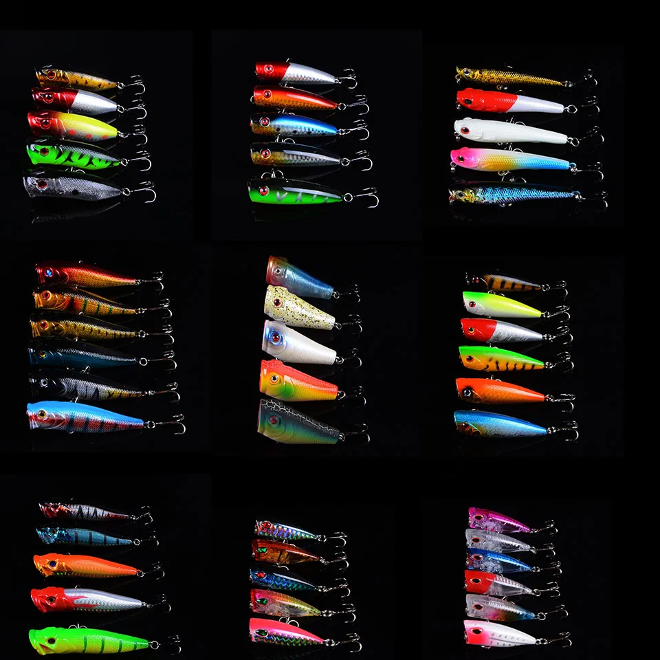 48Pcs/set Mixed Popper Fishing Lure Set Artificial Kit Wobblers Minnow Crankbait Hard Bait 3D Eyes | Спорт и развлечения