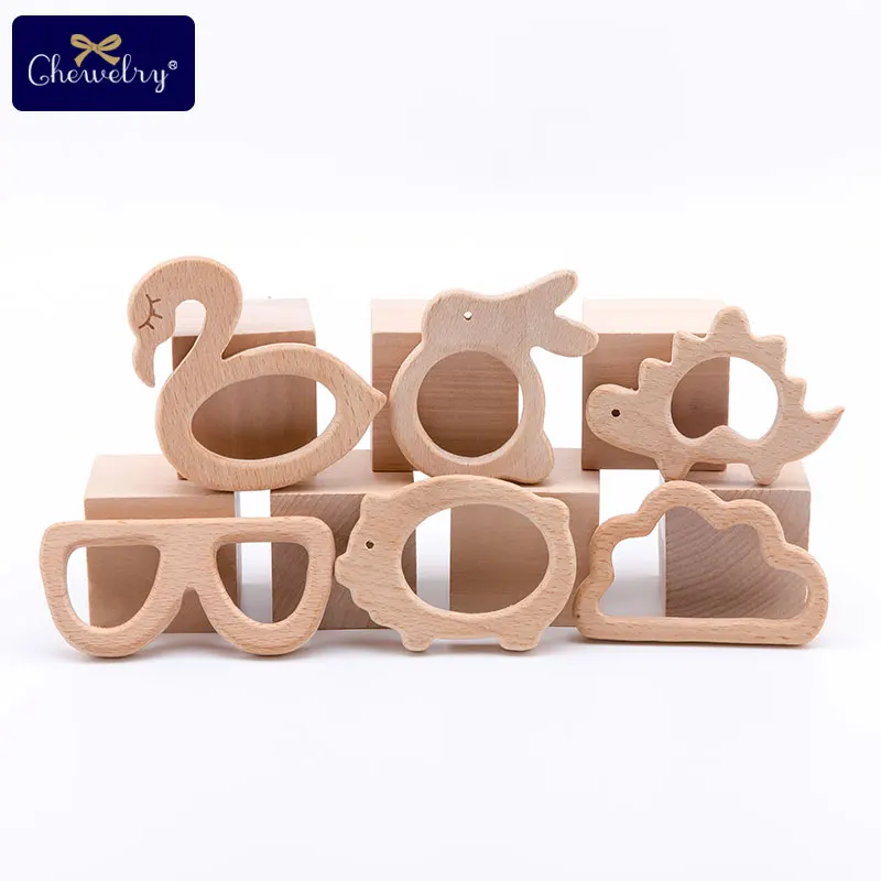 

1PC Beech Wooden Teether Baby Teething Toys Wooden Animal Pig Rodent Flamingo Beech Wood Teether Bracelet Pendant Children Goods