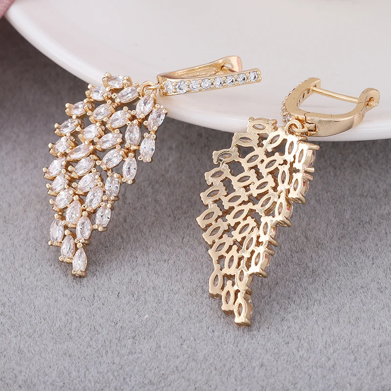 YANMEI Luxury Crystal Feather Stud Earrings For Women Symmetry Elegant Earring Boucles D'oreilles YME8063 | Украшения и