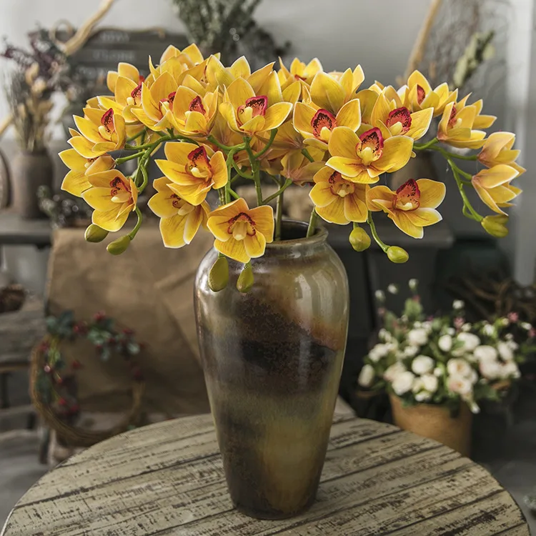 Настоящее прикосновение 3D печать cymbidium 10 голова искусственный цветок латекс на
