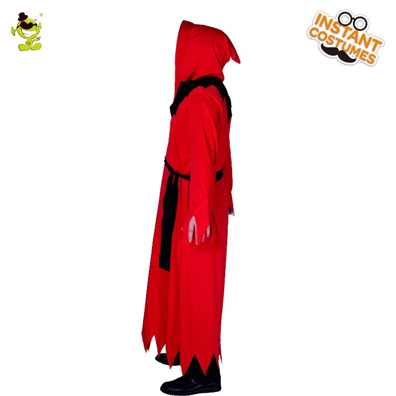 

Adult Mens Red Devil Costumes Long Robe Fancy Suit Halloween Party Role Play Scary Devil Cosplay