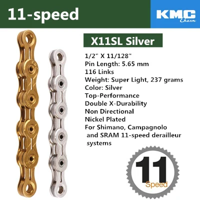 KMC X8 X9 X9sl X10 X10sl X11SL велосипедная цепь 9S 10S 11S золото для MTB/шоссейного велосипеда для Shimano/SRAM 8 9 10 11 скорость 116л/цепной велосипед - Цвет: X11SL silver