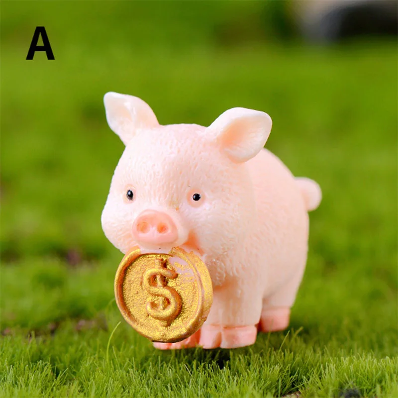 Счастливая Золотая свинка модель животного из смолы миниатюрные