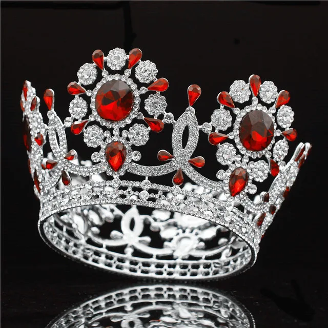 Silver Red Crown Большой Кристалл золото/серебро свадебная тиара Корона невесты головной убор женский диадема на выпускной вечер волосы Oranments голова ювелирные изделия аксессуары - Окраска металла: Silver Red Crown
