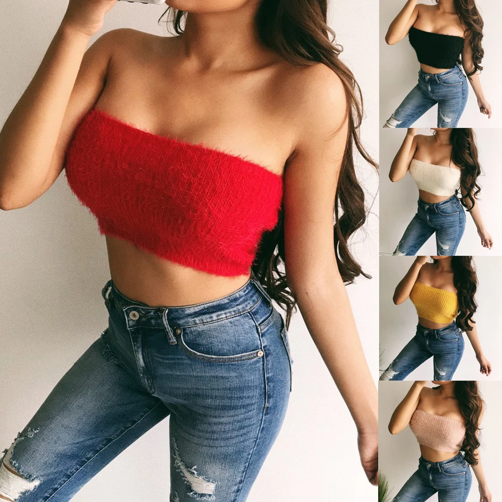 Женские Эластичные Топы без бретелек бюстгальтер Bandeau Топы рубашка женские топы без рукавов черный белый