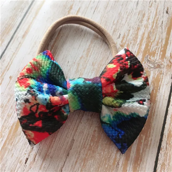 

2019 Children Flower Printed Bow Tie Hair Baby headband Turban Hair Accessories 5inch Big Bow Nylon Hair Band Photography Props
