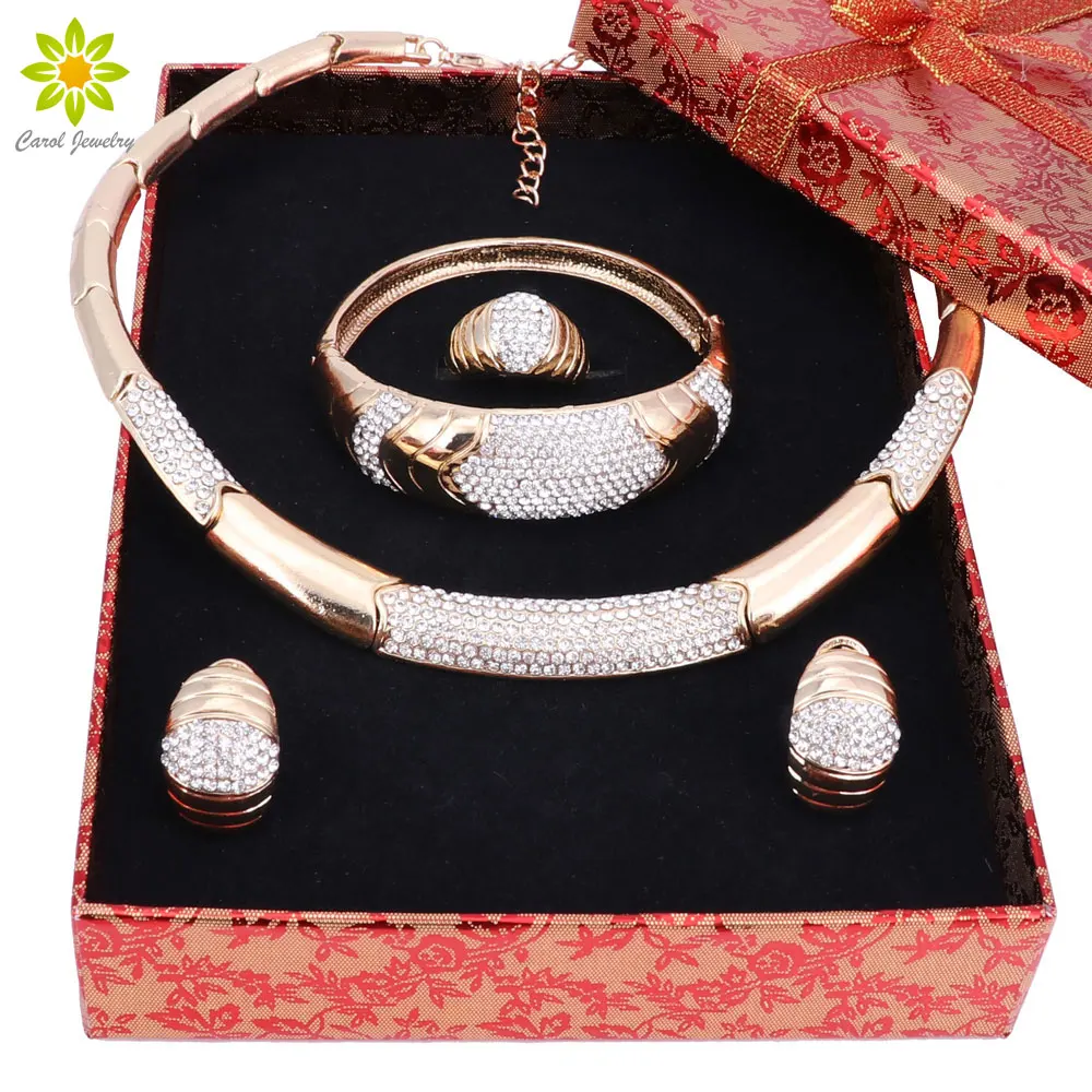 Африканские стразы ювелирные изделия золотого цвета ожерелье серьги браслеты