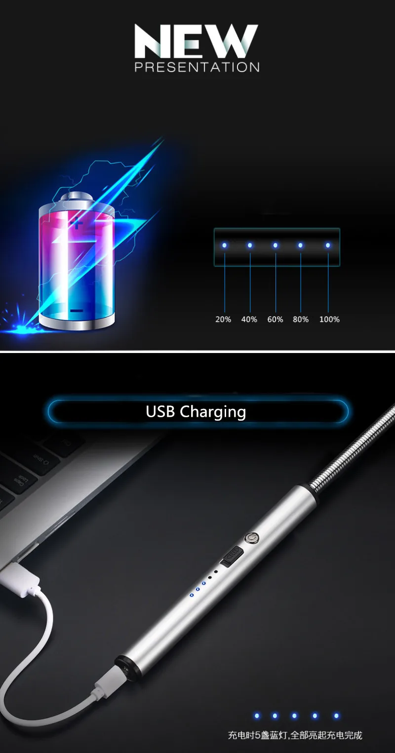 1 шт. электрическая зажигалка с подключением к USB, вращение на 360 градусов, перезаряжаемое Беспламенное ветрозащитное кухонное зажигалка, подходящая для пожарного стартера, дуговая зажигалка