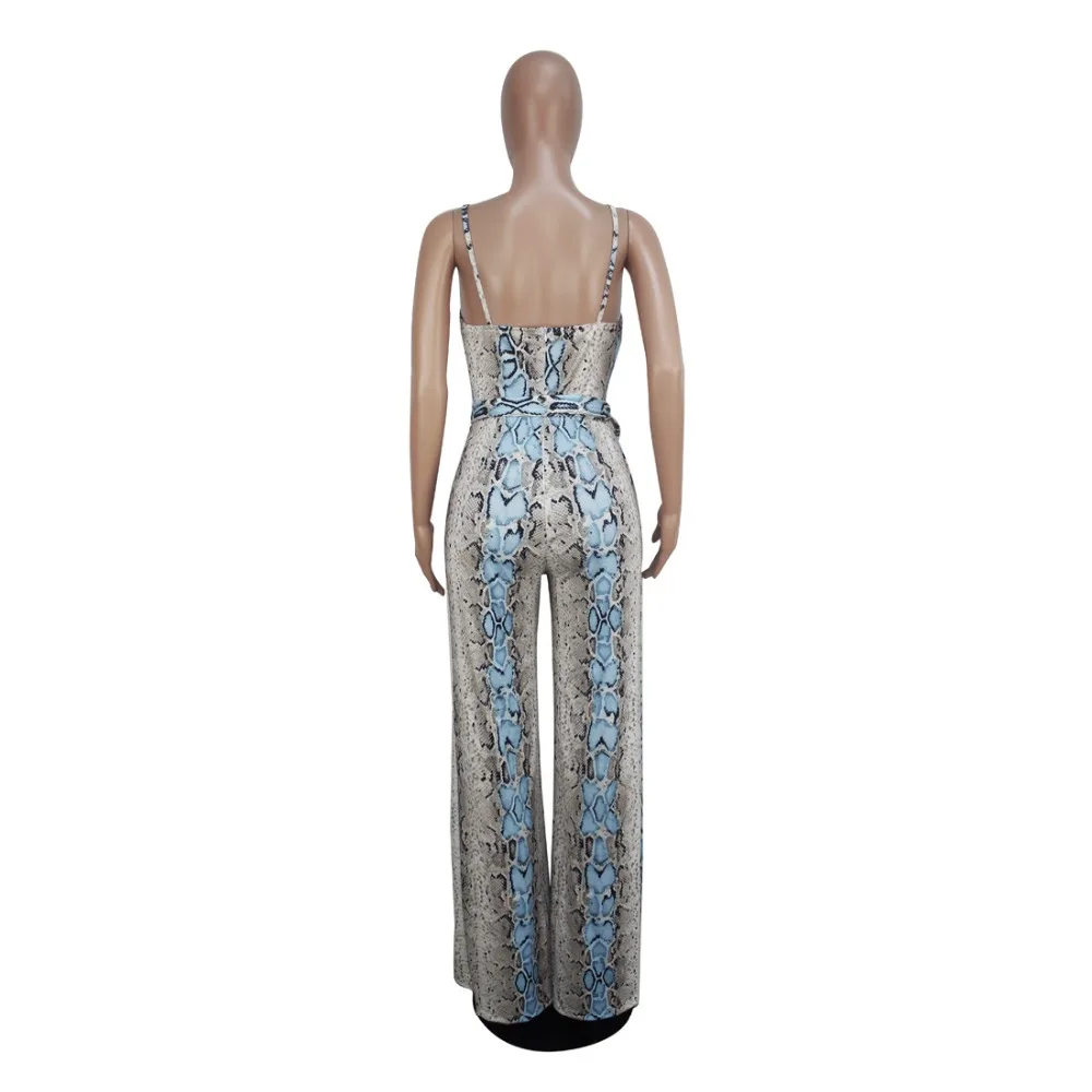 

Fashion Sexy Snake Striped Print Halter Sleeveless Backless Straight Pants Casual Women Jumpsuit