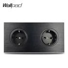Wallpad L6 черный металлический двойной ЕС Schuko настенная электрическая розетка, атласная алюминиевая рамка, двойная пластина, 172*86 мм