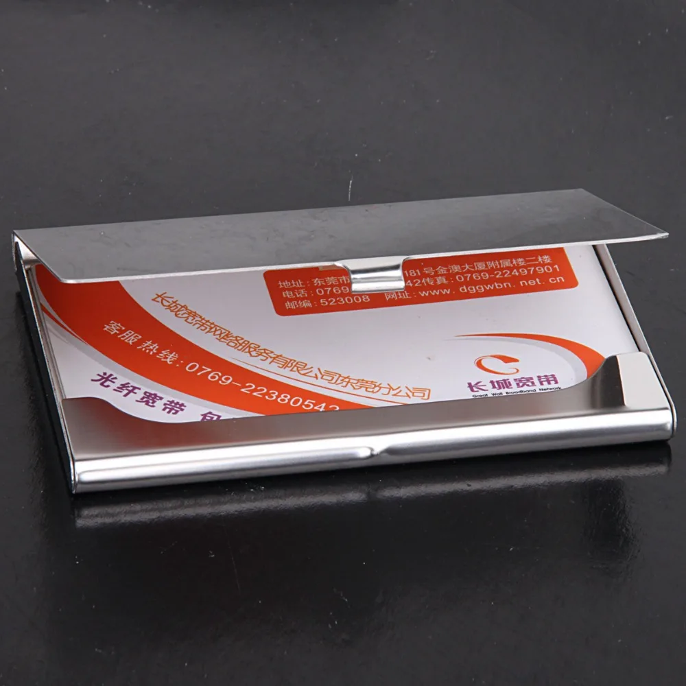 Оптовая продажа 10 шт./лот визитница из нержавеющей стали с именем продвижение