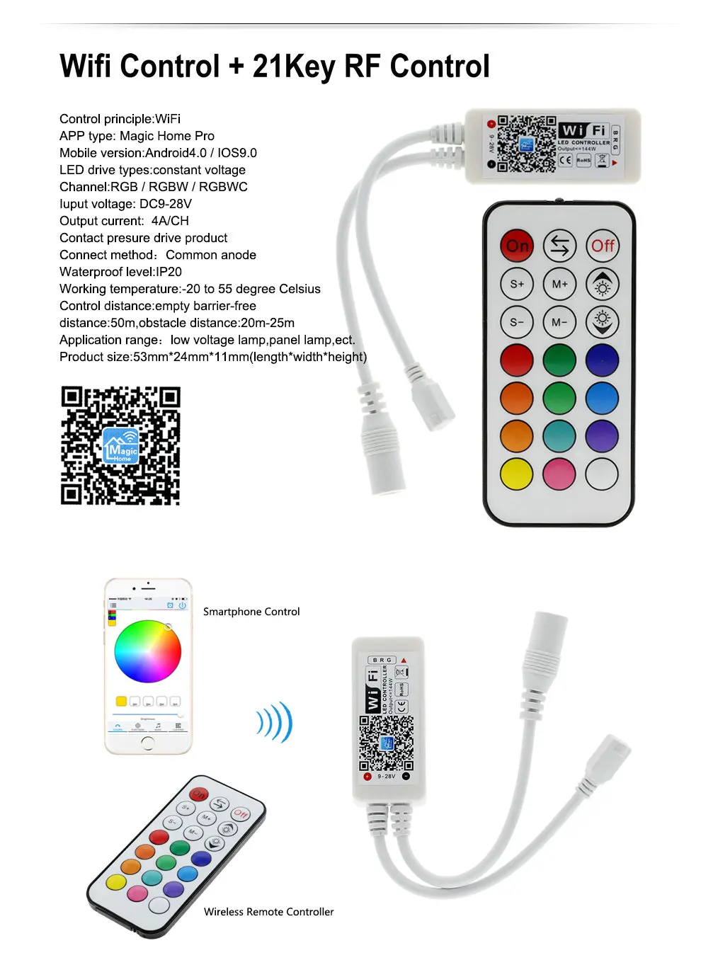 DC12-24V Мини wifi светодиодный RGB/RGBW контроллер Беспроводной RF пульт дистанционного управления IOS/Android смартфон для RGBCW/RGBWW RGB светодиодная лента