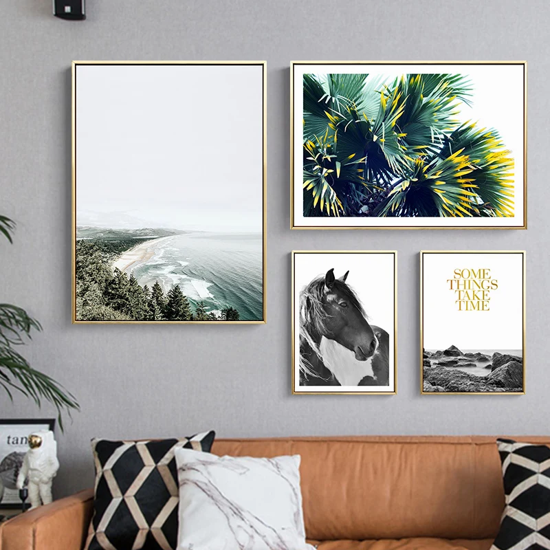 Настенная картина с зелеными растениями в скандинавском стиле постер на холсте