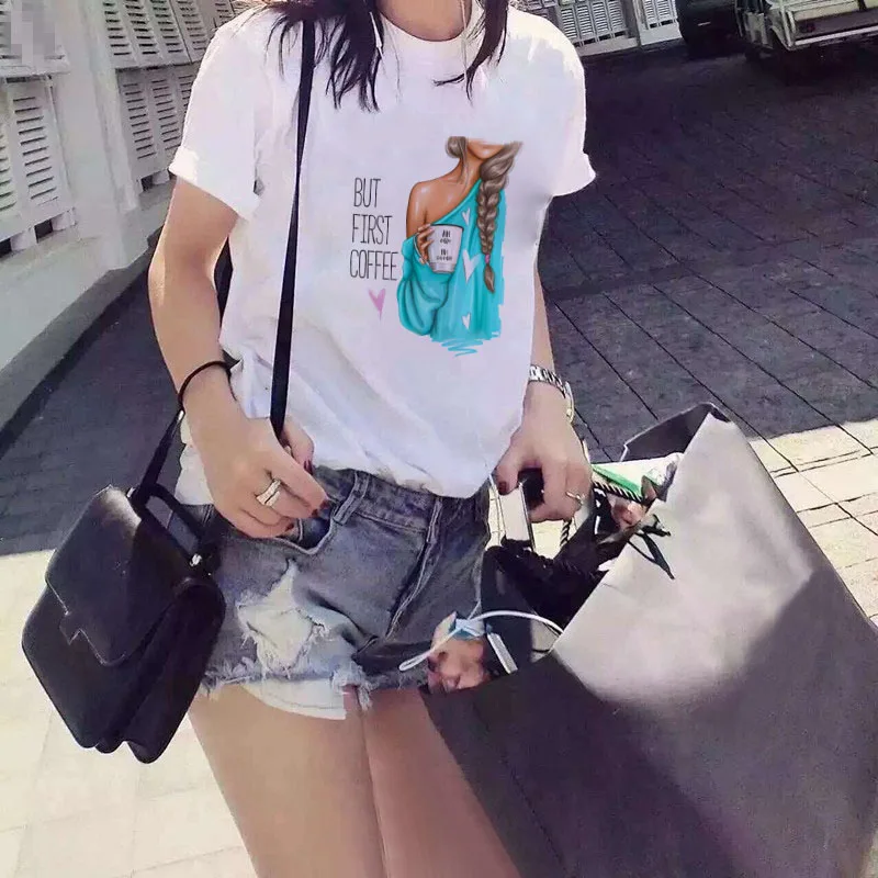 Футболка LUSLOS But First Coffee женская милая рубашка Ladybro уличная одежда в стиле