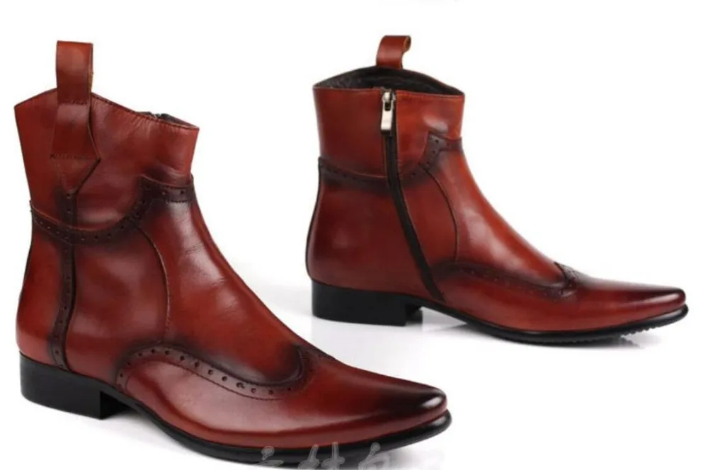 

Retro Carved Borgues Autumn Ankle Boots Pointed Toe Military Martin Boots For Man Real Leather Cowboy Work Boots Camisa Social