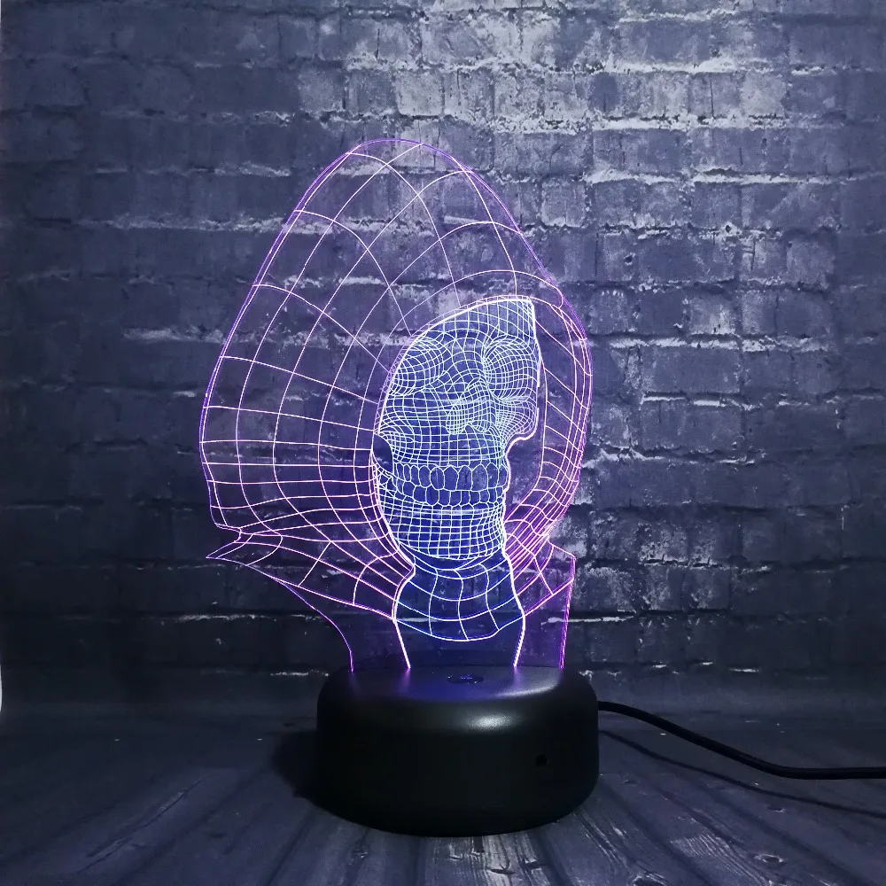 Новый Каратель Череп 3D лампа смешанный цвет многоцветный USB Led Ночник светильник