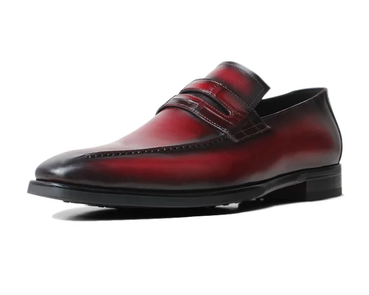 VIKEDUO Casual Burgundy Loafers Shoes For Men Genuine Leather Handmade Patina Men's Shoes Wedding Office Driving Footwear Zapato