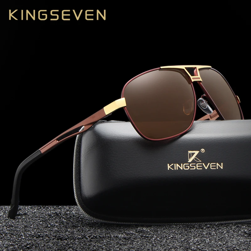 KINGSEVEN поляризованные солнцезащитные очки для мужчин в коричневой алюминиевой