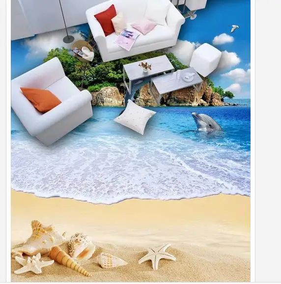 3d обои для ванной с изображением островного пляжа полы океана | Строительство и