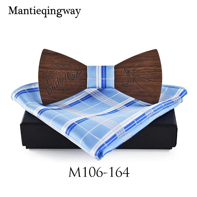 Mantieqingway деревянная бабочка + комплекты носовых платков для мужской костюм