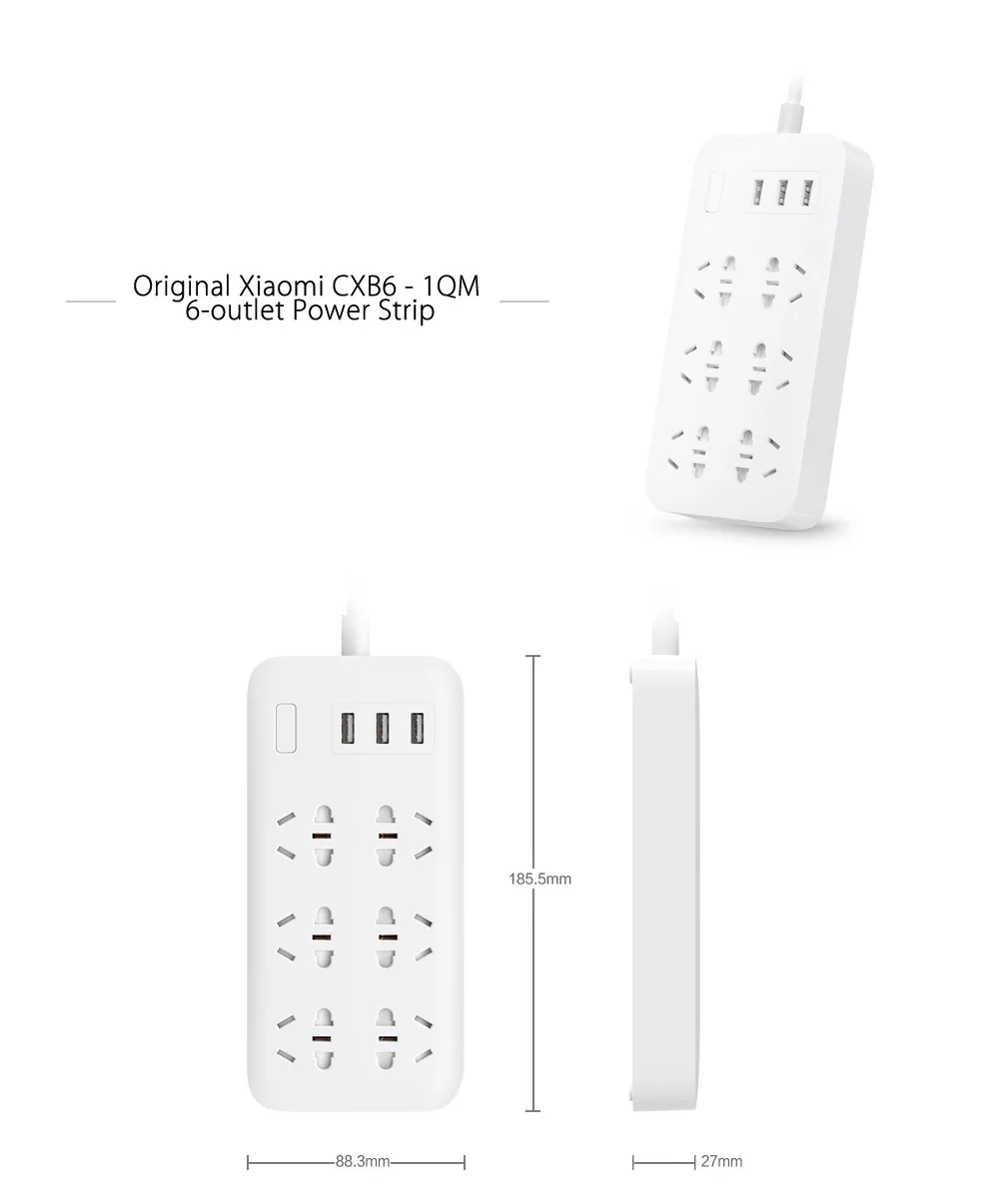 Горячее предложение,, Xiaomi, домашняя вилка CXB6-1QM, зарядка, силовая полоса, 2А, быстрая зарядка, 6 розеток с 3 USB выходами, удлинительная розетка