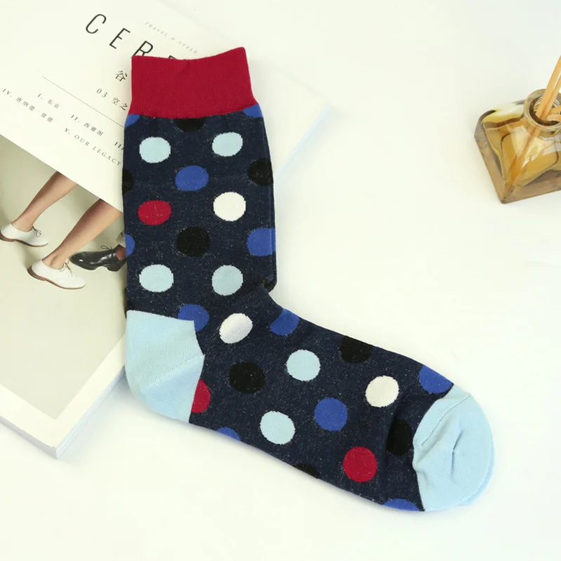 6 пар Для женщин Для мужчин носок Повседневное узором в горошек Happy Sock Excellrnt качество хлопок с оборками Лидер продаж Гольфы Meias