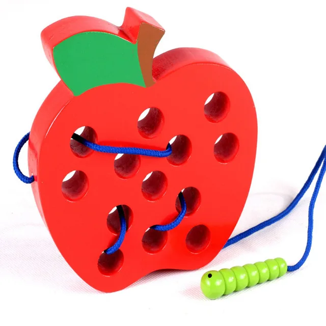 Apple Деревянные Обучающие игрушки Монтессори, веселая деревянная игрушка, червь, едят фрукты, яблоко, груша, обучающее устройство для раннего обучения, детская игрушка, подарок для детей - Цвет: Apple