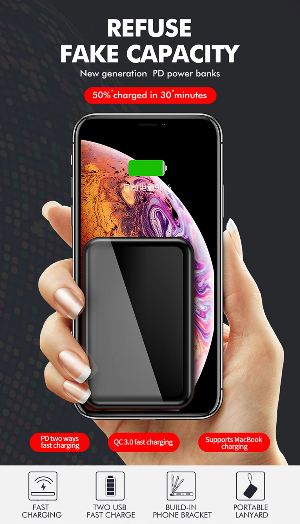 LINGCHEN 10000mA mi ni power Bank PD 3,0 быстрое зарядное устройство для iPhone Xiaomi mi 9 huawei портативное Внешнее зарядное устройство