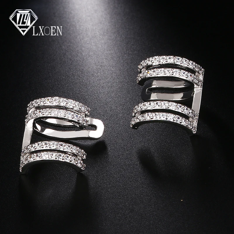 

LXOEN Classic Punk Women Party Ear Cuff with AAA Cubic Zirconia Crystal Geometric Ear Clip For Girl Party Clip Earrings Gift
