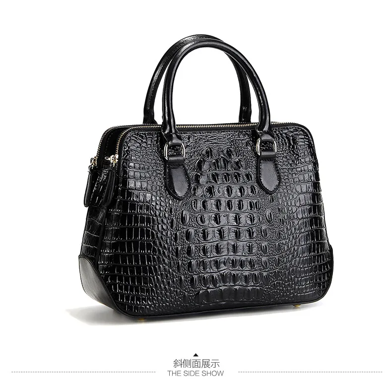 black Fashion genuine Leather Women bag Crocodile Pattern Messenger bags ladies Purse female totes bag Handbag Leisure Tote Sac A Main - Цвет: black