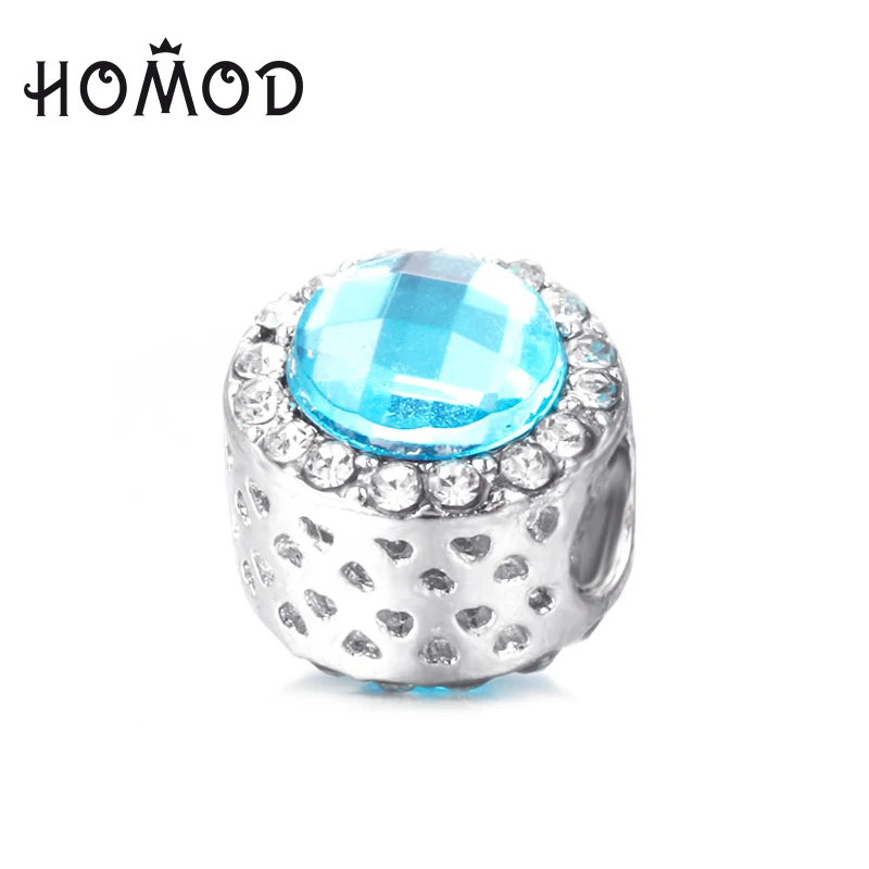 HOMOD Кристалл посеребренный синий бисер Подходит для брендовых браслетов женщин
