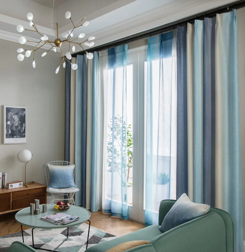 Curtain1 Шторы из хлопка и льна с градиентом для гостиной, романтические, Эгейские, морские, Висячие, ткань для драпировки, светильник, тюль, занавески для окон - Цвет: Curtain1