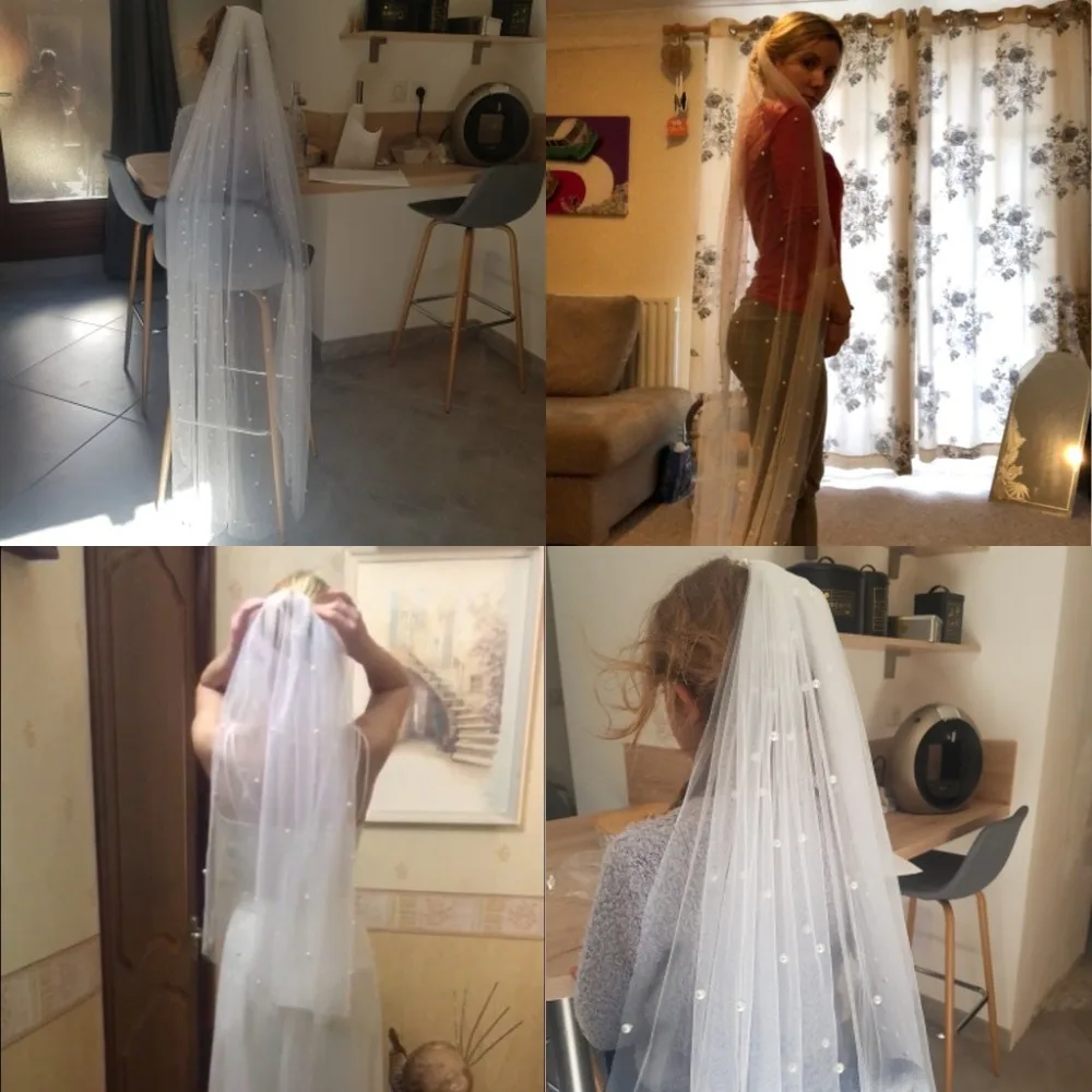 Длинная вуаль для невесты 2 м Лидер продаж белая/цвета слоновой кости с гребнем