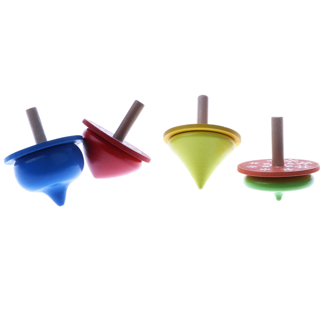 

4pcs Wooden Assorted Shapes Mini Spinning Tops Novelty Bulk Toys Party Favors