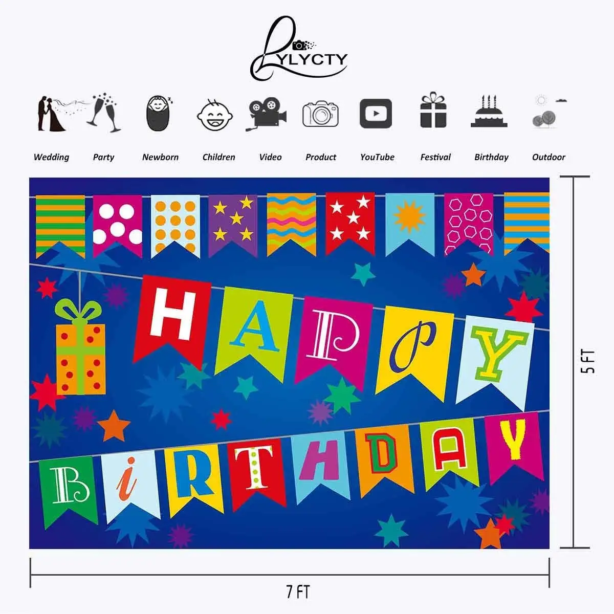 7x5ft Cartoon Birthday Backdrop Colorful National Flags Star Decoration Photography Background Children Party Props | Электроника