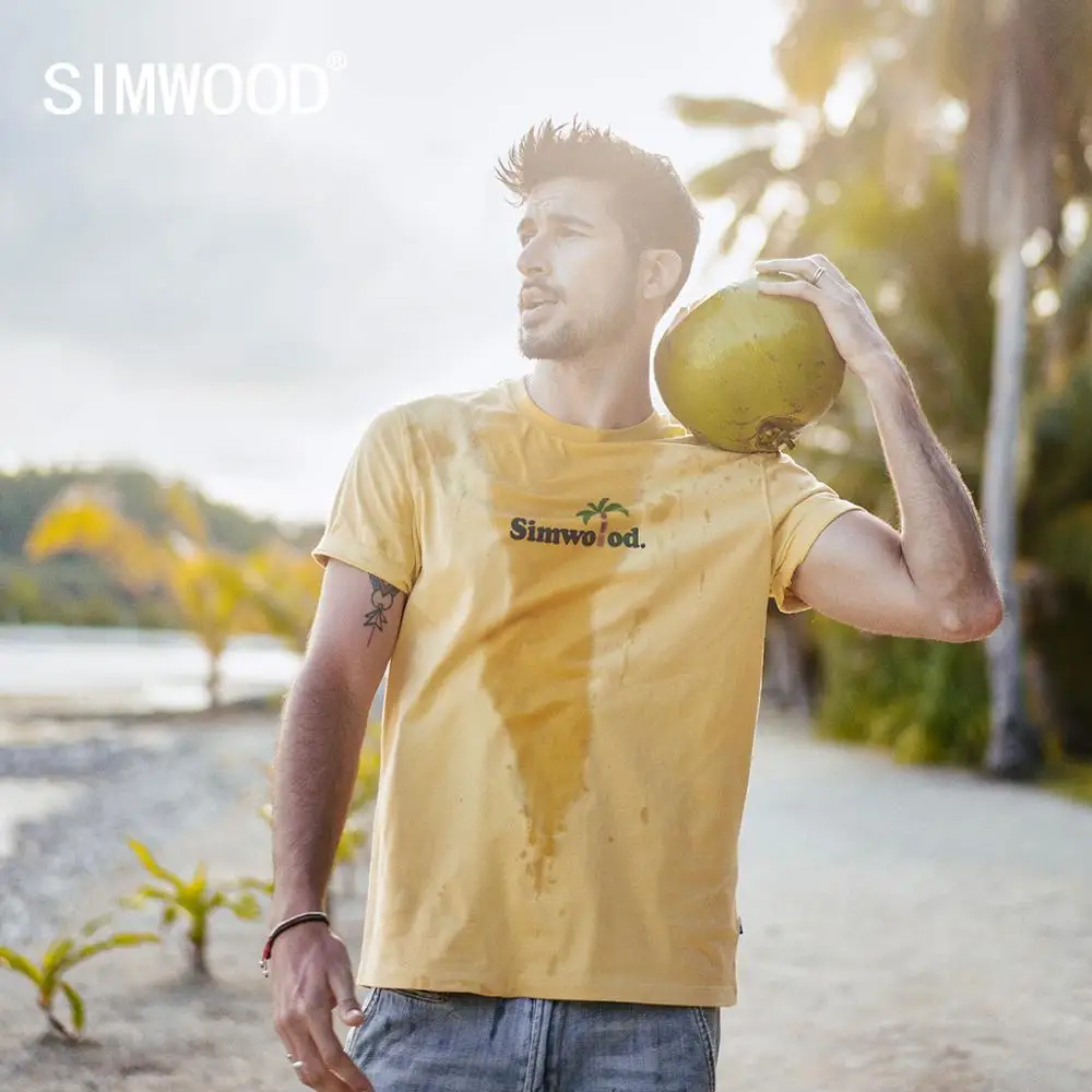 SIMWOOD 2020 летняя новая футболка мужская с принтом кокосового ореха Высокое