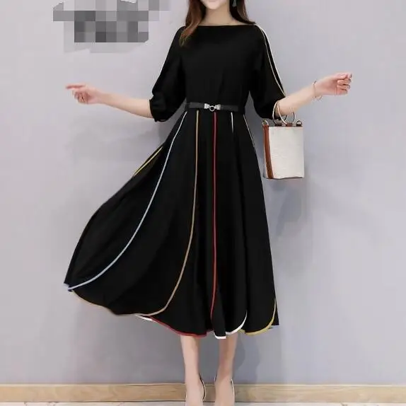 Большие размеры 5xl платье в полоску лоскутное элегантное с поясом Vestido Longo