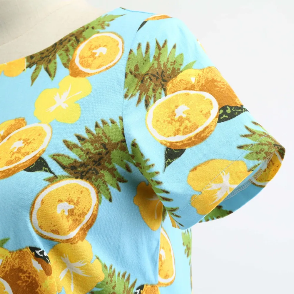 3XL 4XL 5XL хлопковое летнее винтажное платье мятный лимонный принт на молнии женское платье в стиле ретро элегантные вечерние платья Vestidos офисные повседневные платья