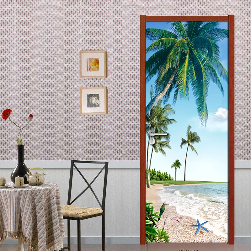 Пляжное кокосовое дерево 3D фото настенная бумага дверь роспись Гостиная Ванная