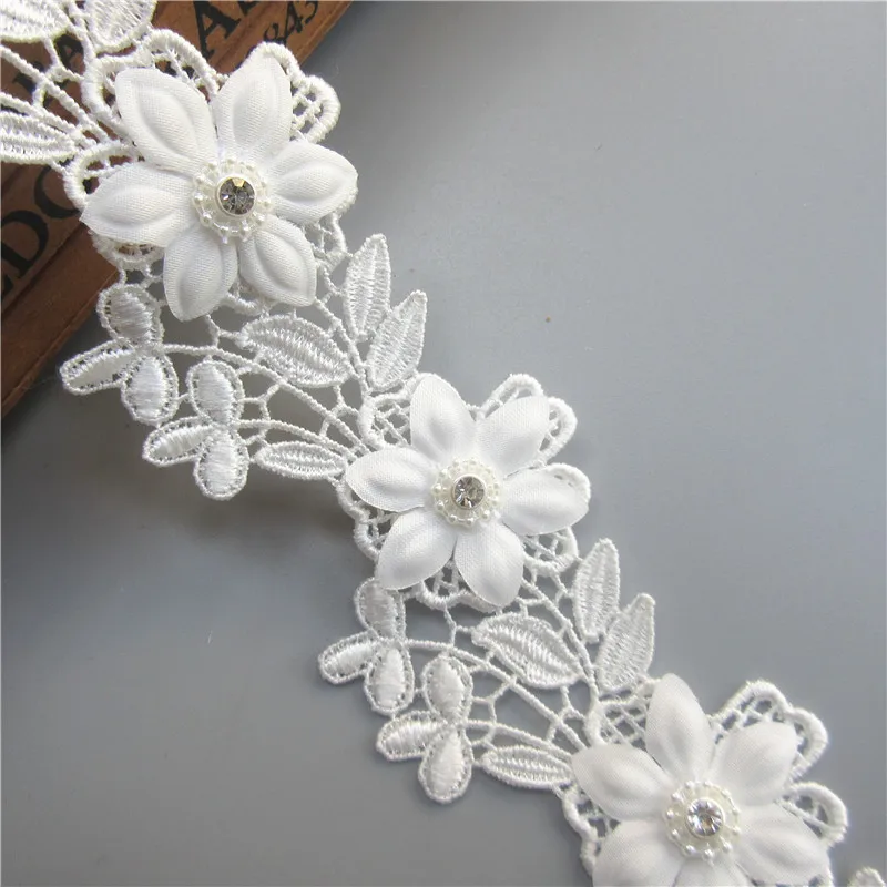 12 шт. белые алмазные бусины Цветочная кружевная отделка вышитая лента ткань