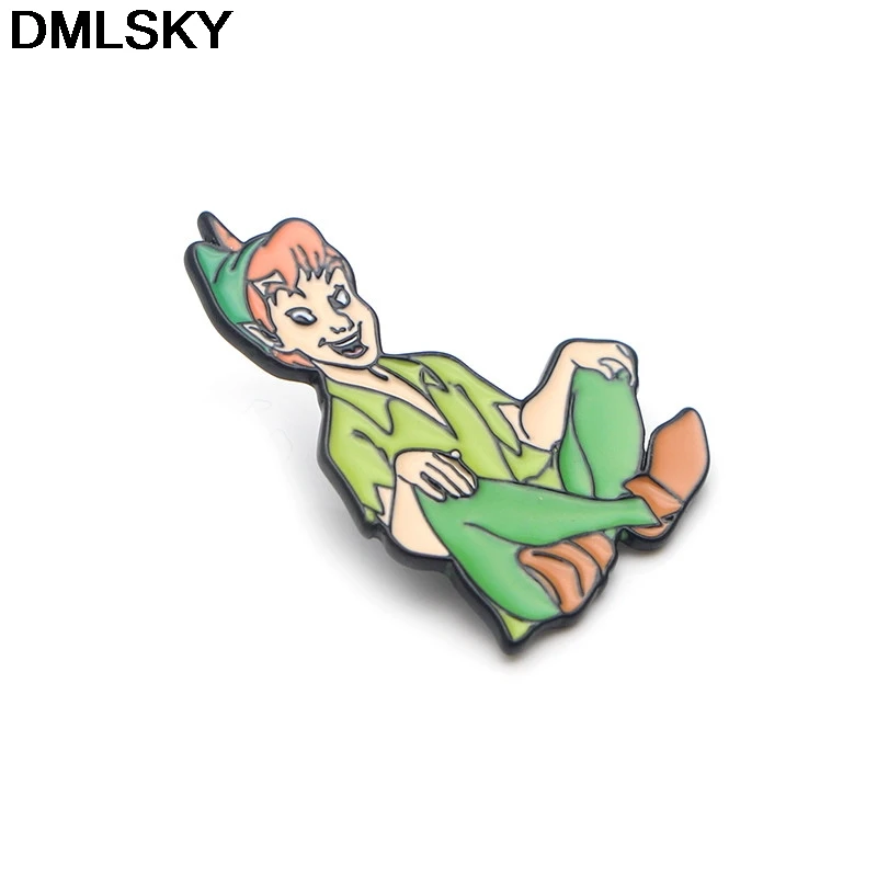 DMLSKY Питер Пэн забавные мультяшные Металлические Булавки эмалированные Броши для женщин и мужчин Нагрудный значок для рюкзака джинсовая булавка воротник ювелирные изделия M3264