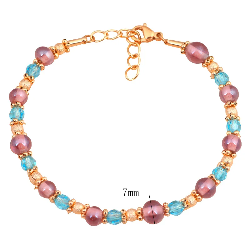 ROLILASON винтажный дизайн Шарм Золотой Браслеты Кристалл синий и фиолетовый бисер