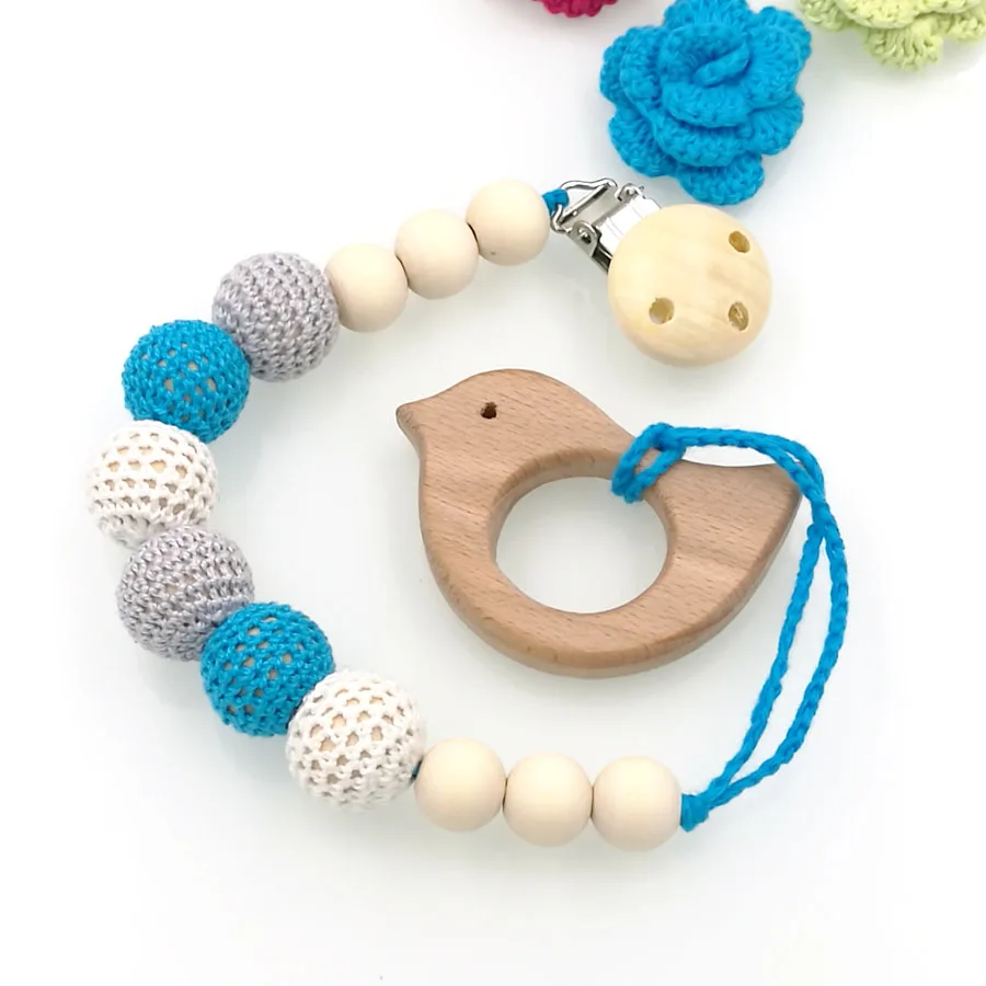 Пастель вязаные бусы Радуга Соска Клип Держатель Деревянный Банни Формы бука
