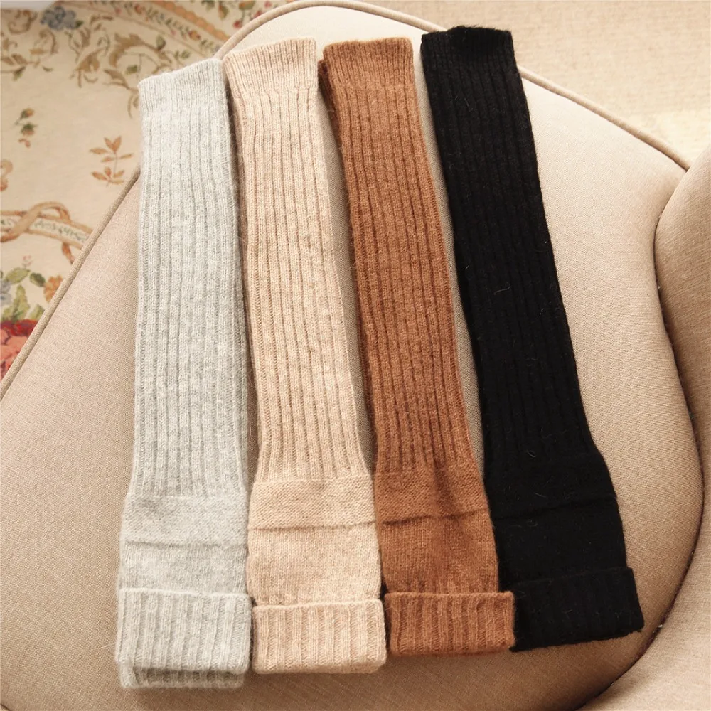 Осенне зимние женские вязаные шерстяные перчатки элегантные милые митенки без