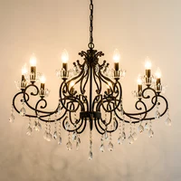 Drawing Room Wrought Iron Chandelier Crystal Lighting Bar Antique Country industrial lighting Restaurant Black Lamp led lamparas
