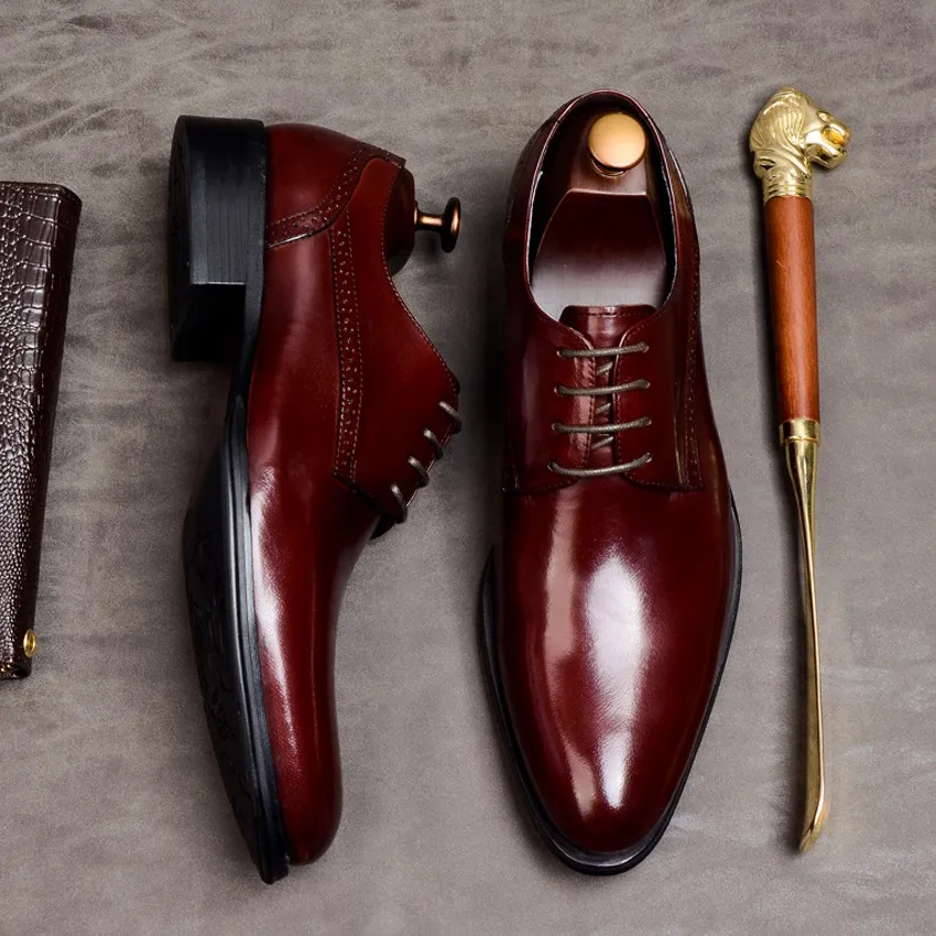Мужские туфли оксфорды из натуральной кожи с острым носком на шнуровке|Туфли| |