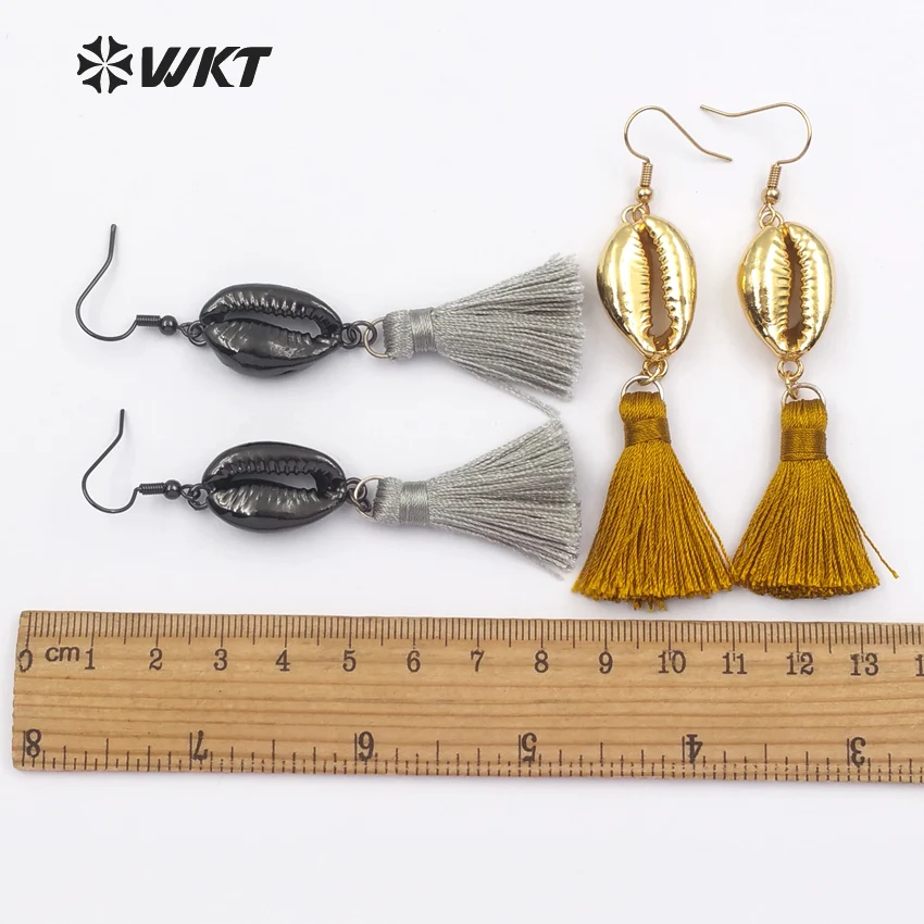 

WT-E444 Wholesale New Arrive Custom designs Cute Earrings Tassel with Cowrie shell Tassel beautiful for women jewelry