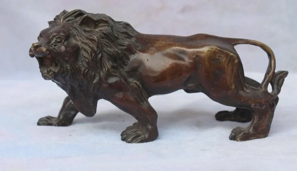 Chinese BRASS Asian Africa Wild Lion Statue Sculptures Height 15.5cm Garden Decoration 100% real Brass | Дом и сад