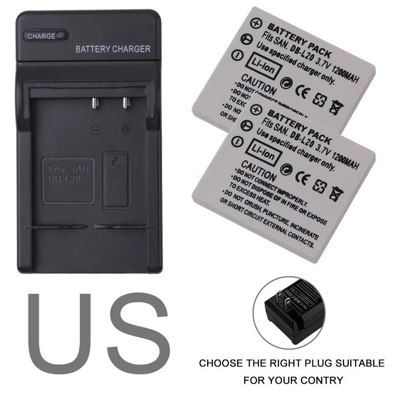 US 2X DB-L20 DB-L20A DB-L20AU DBL20 Батарея+ Зарядное устройство для Sanyo Xacti DMC-C1 C4 C5 DSC-J4 DSC-K4 CA65 E60 CG65 E6 CG6 DMX-CA8 DMX-CG9 - Цвет: US